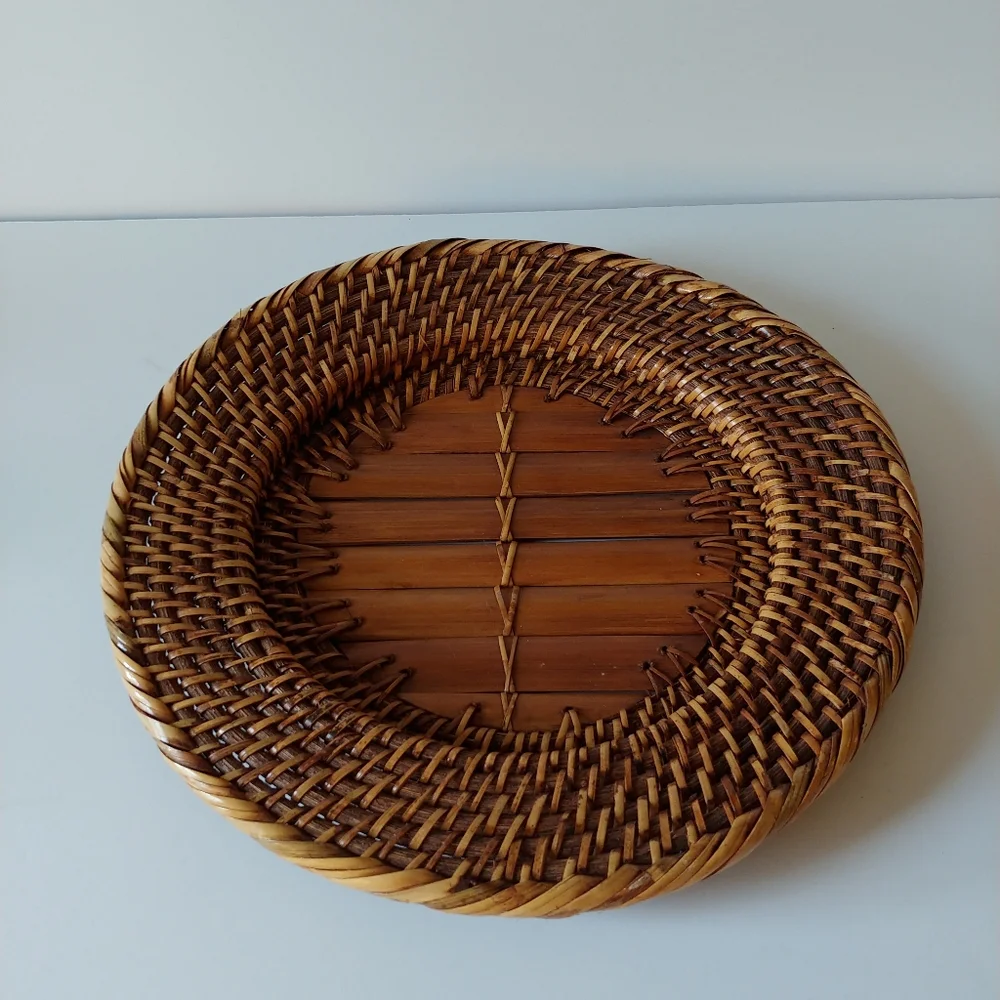 Vintage Woven Rattan Charger Decorative Plate Bamboo